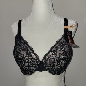 Maidenform Black W/Body Lace Underwire Bra with Nude Lining 34DD NWT